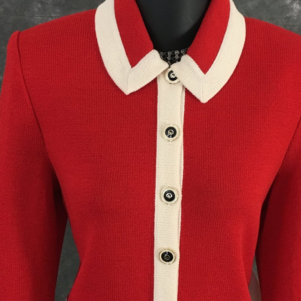 NWT NEW St John collection knit red white blue jacket skirt suit size 4 6 - Picture 5 of 9